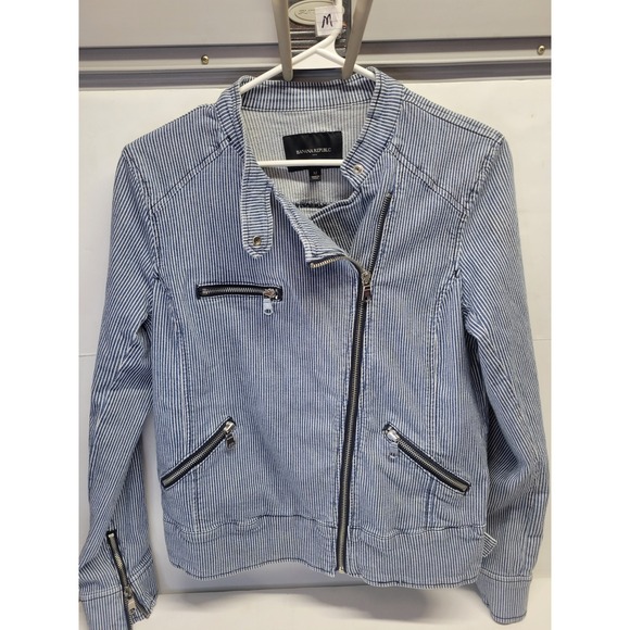 Vtg Banana Republic Women Blue Stripe Moto Jacket Size M Casual Layering Fashion - Picture 2 of 10